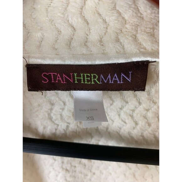 Stan Herman XS Cream Full Zip Long Robe With Textured Pattern - Picture 2 of 7